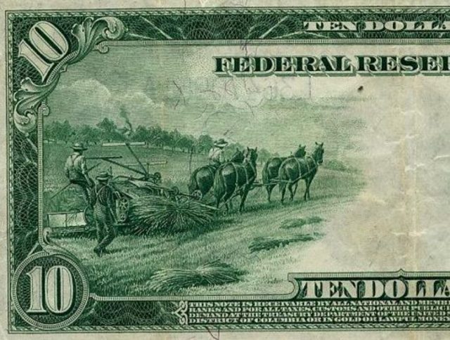 Συγκομιδή κάνναβης στο πίσω μέρος του 1913 Λογαριασμός 10 $ ΗΠΑ