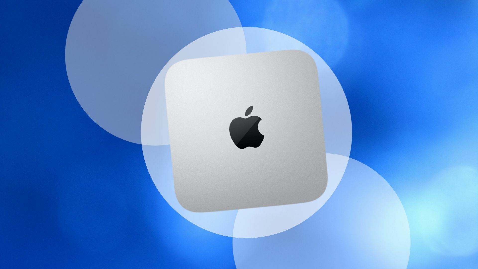 mac mini σε μπλε φόντο με κύκλους