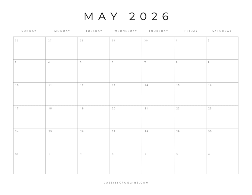 Δωρεάν εκτυπώσιμη σελίδα ημερολογίου Μαΐου 2026