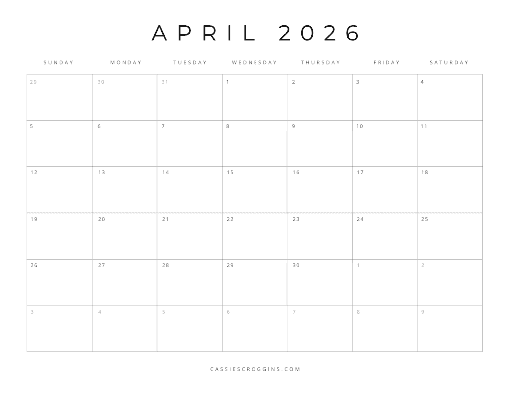 Απρίλιος 2026 δωρεάν εκτυπώσιμη σελίδα ημερολογίου