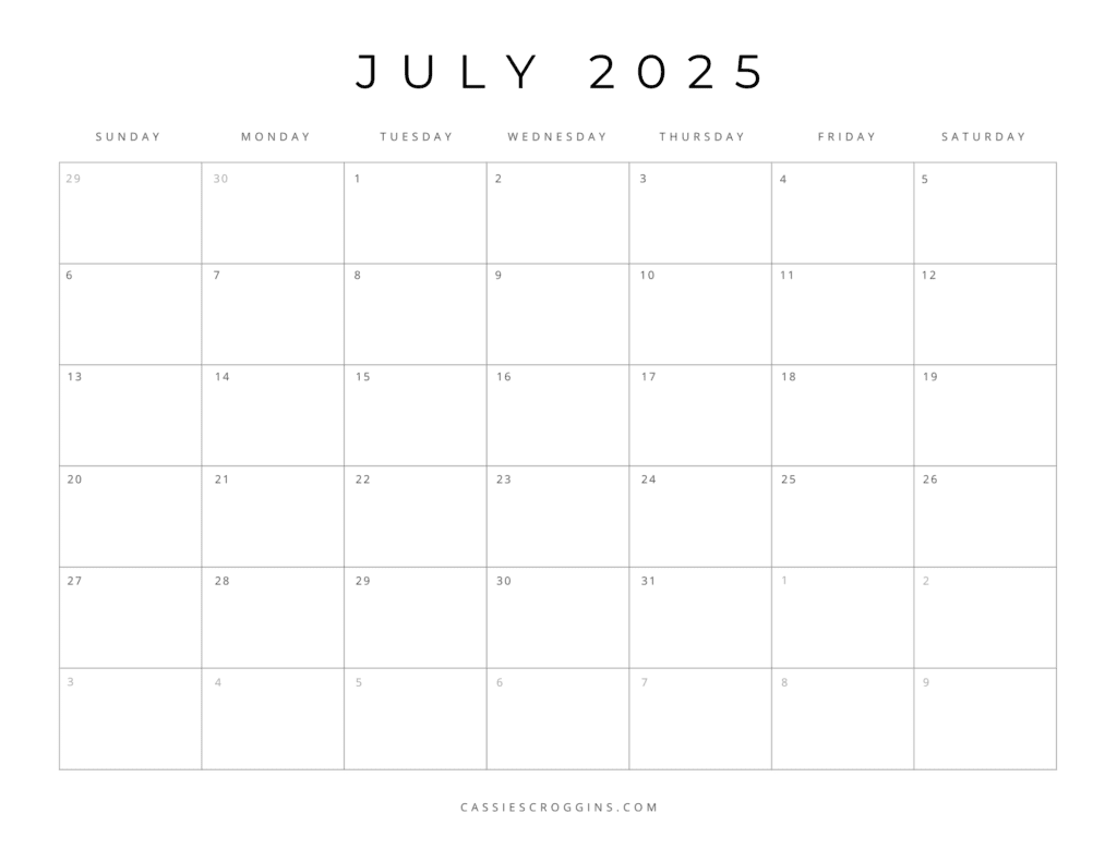 δωρεάν πρότυπο ημερολογίου Ιουλίου 2025