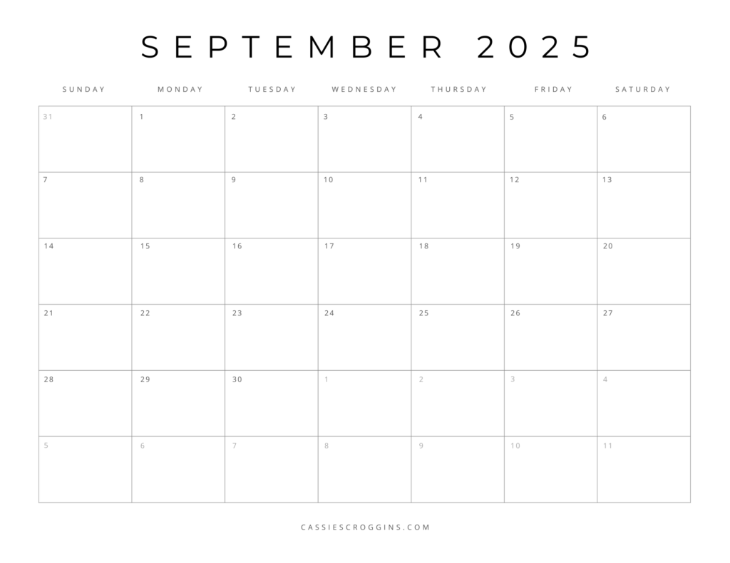 δωρεάν πρότυπο ημερολογίου Σεπτεμβρίου 2025