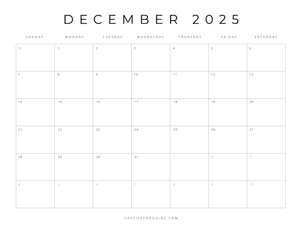 δωρεάν πρότυπο ημερολογίου Δεκεμβρίου 2025