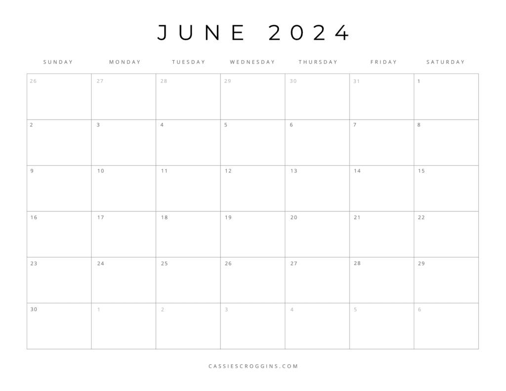 κενό πρότυπο ημερολογίου Ιουνίου 2024