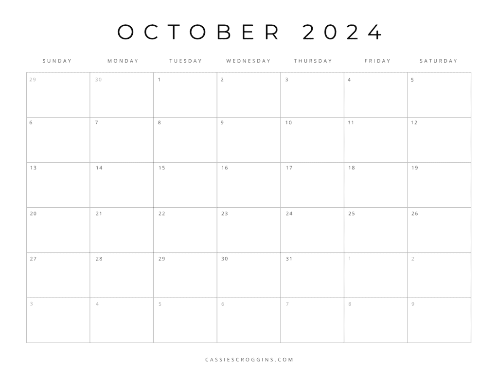 Κενό πρότυπο ημερολογίου Οκτωβρίου 2024