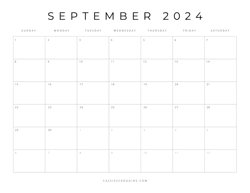 κενό πρότυπο ημερολογίου Σεπτεμβρίου 2024