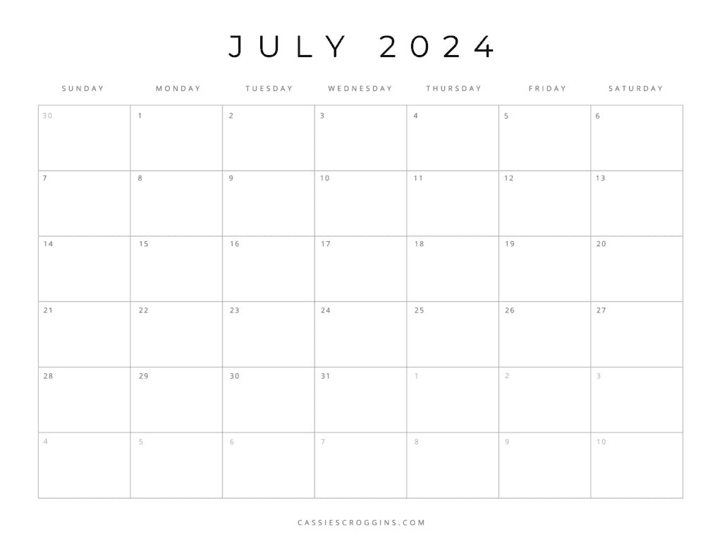 κενό πρότυπο ημερολογίου Ιουλίου 2024