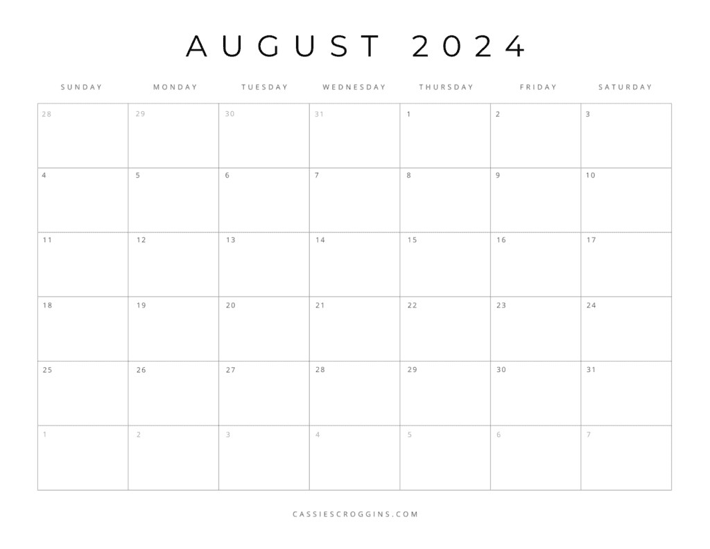κενό πρότυπο ημερολογίου Αυγούστου 2024