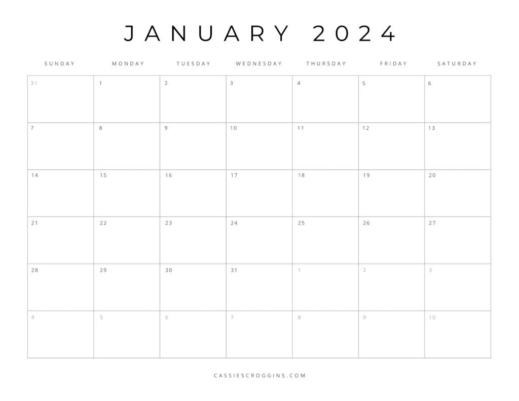 κενό πρότυπο ημερολογίου Ιανουαρίου 2024