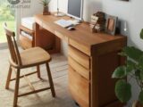 Καλύτερος σχεδιασμός γραφείου Jepara Teak, Alleo Minimalist Solid Teak Desk